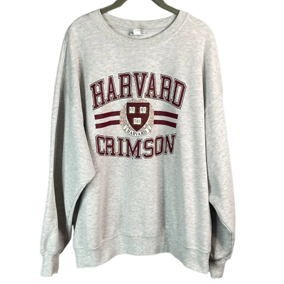 VINTAGE Harvard University Veritas Sheild Crimson Graphic Logo Sweatshirt Size L - Picture 12 of 12